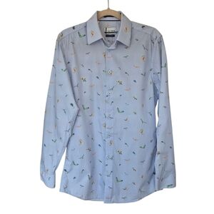 Oskar Makinen Light Blue With Birds Print Modern Fit Shirt